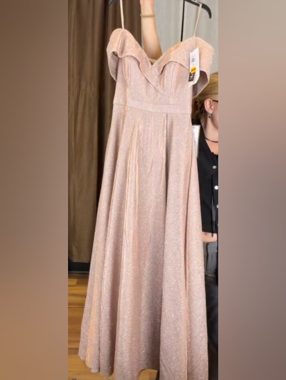Xscape Blush Off-Shoulder A-Line Evening Gown